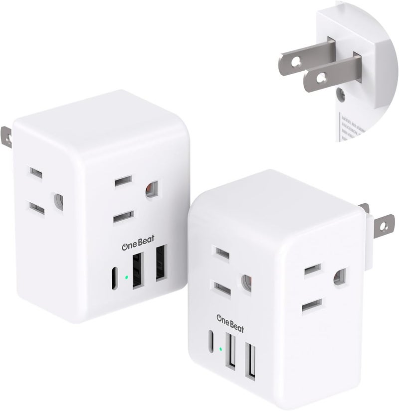 One Beat 2 Pack US to Japan Plug Adapter, 2 Prong to 3 Prong Outlet Adapter with 3 AC Outlets 3 USB Ports(1 USB C), Type A Travel Power Converter Plug Adaptor for USA to Japanese Canada Mexico Philippines Peru - Image 1